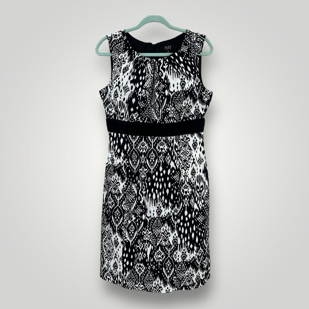 Alex Marie Sleeveless Black & White Dress Womans Sz 8 Business Casual Elegance‎